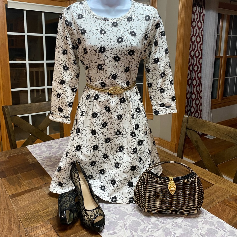 K. By Kersh Black and white flared floral dress